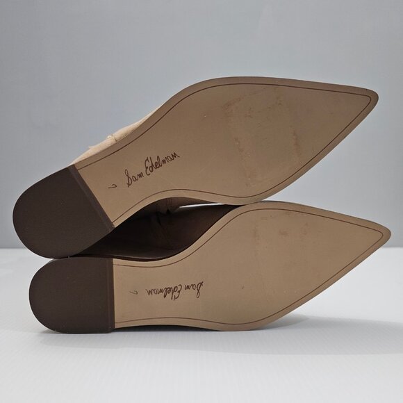 NEW Sam Edelman Weslie Ankle Bootie Womens 7 Tan Suede Wedge Pointed Toe Buckle - Picture 11 of 13